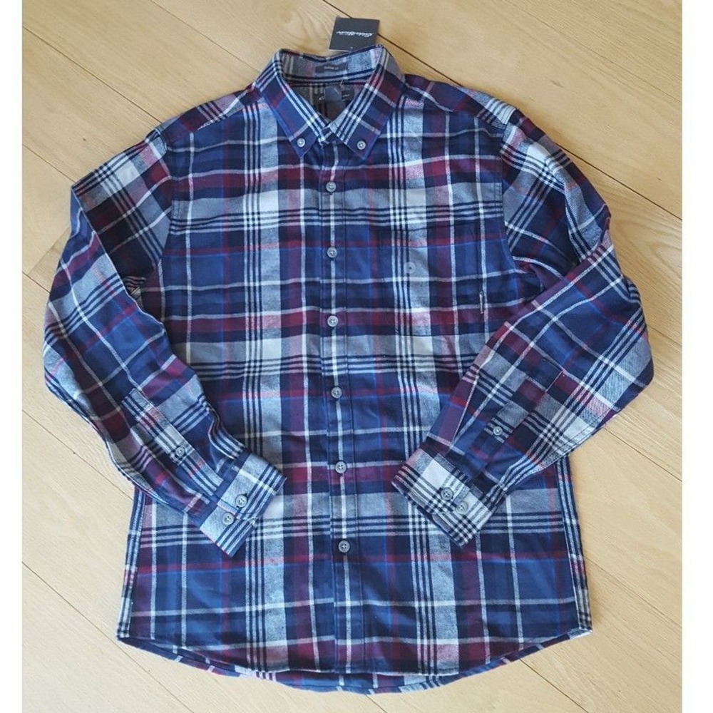 Eddie Bauer‎ Mens Favorite Flannel Shirt Small Navy Blue Burgundy Plaid Classic